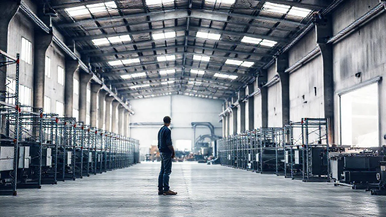Gran almacén industrial, silencio funcional