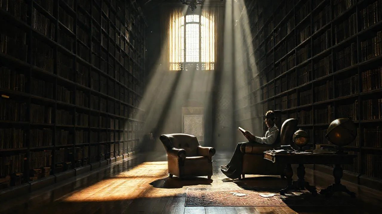 Una biblioteca antigua, silenciosa y llena de libros