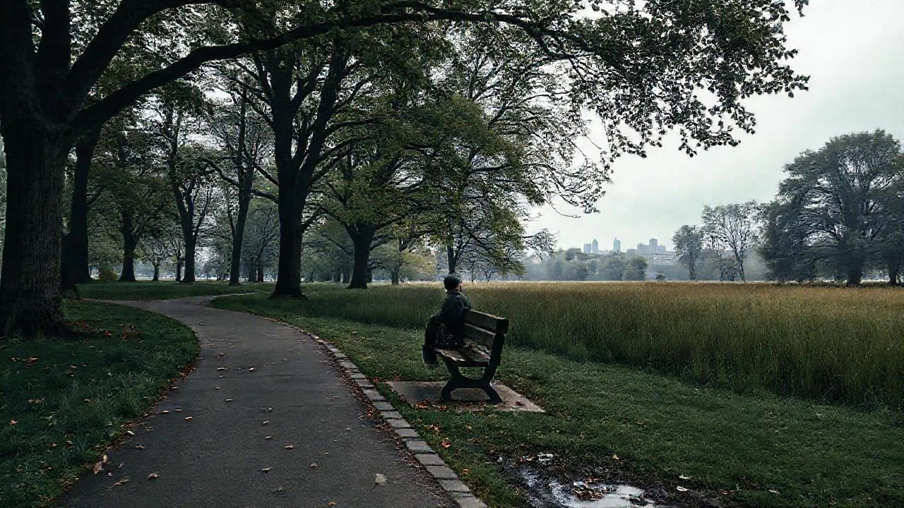 Soledad tranquila en un parque gris