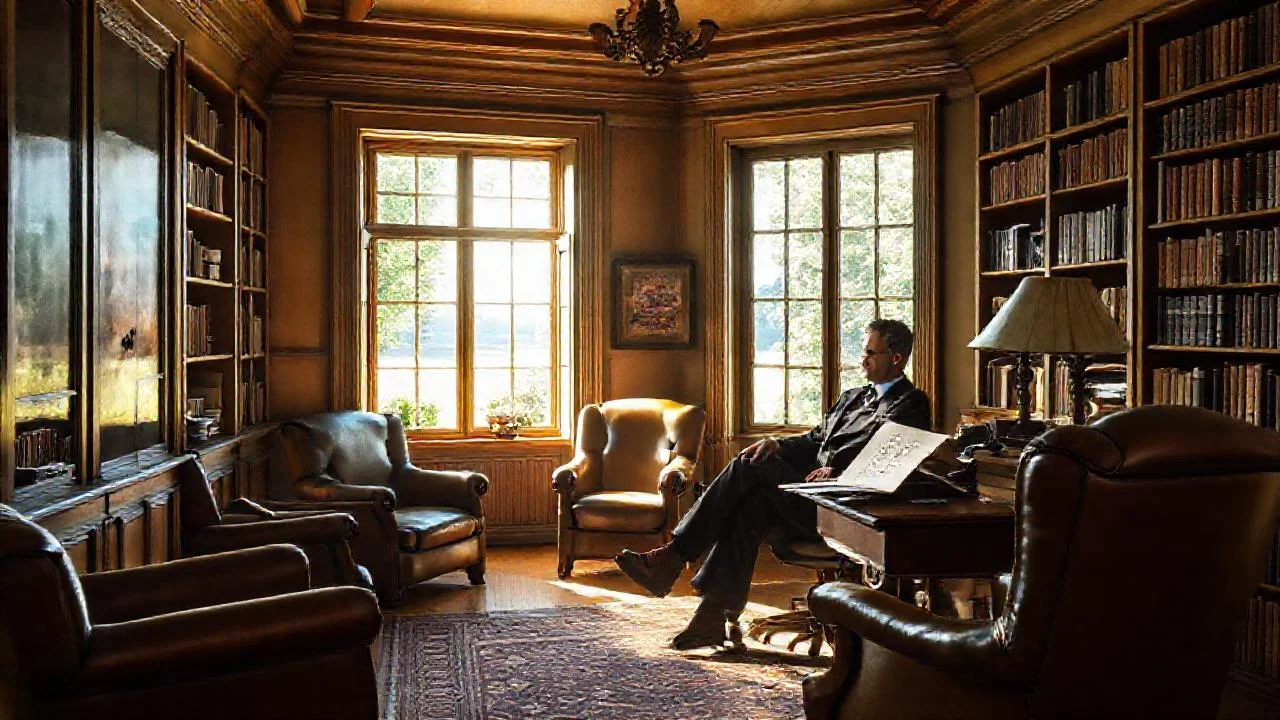 Un hombre reflexivo en estudio antiguo