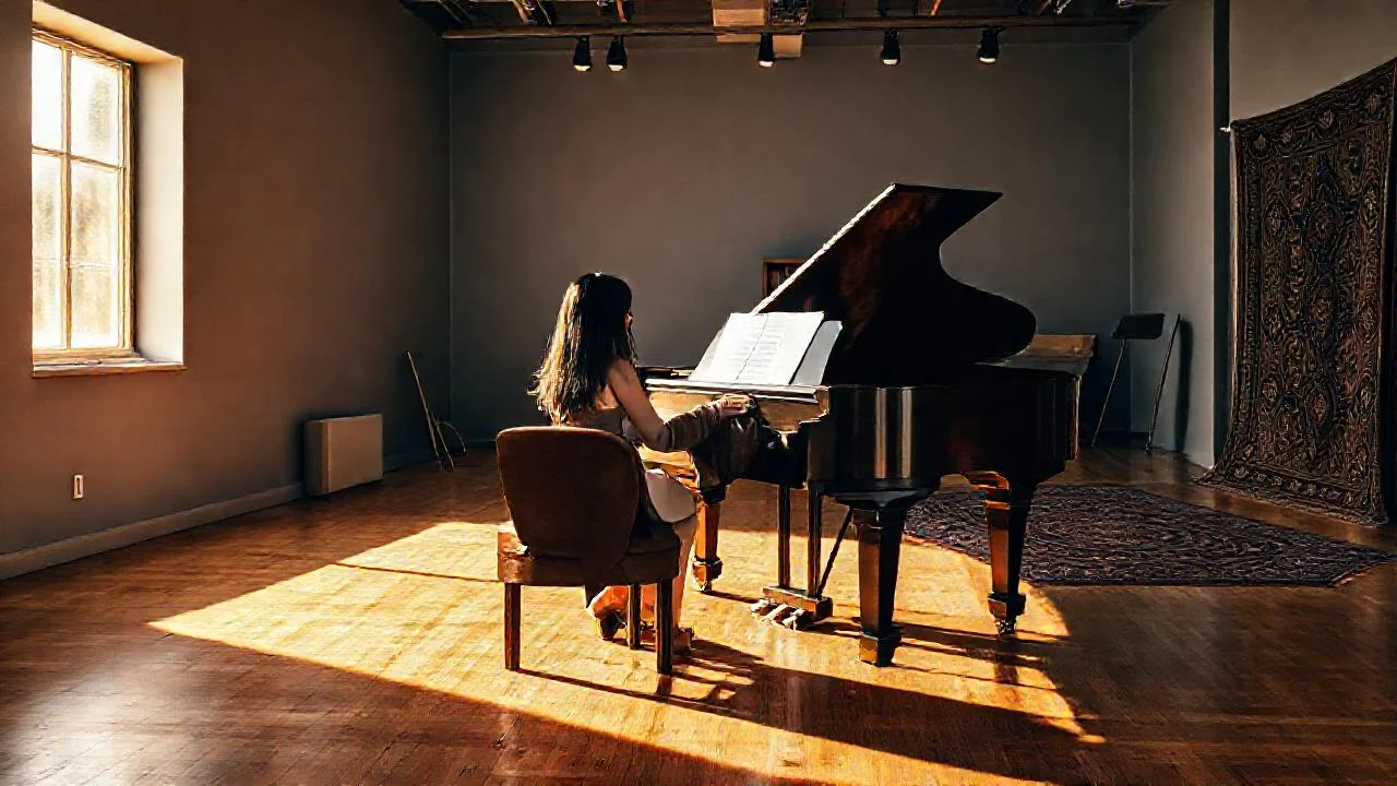 Una mujer toca piano en estudio