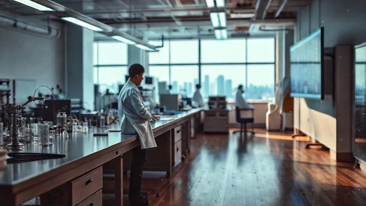 Laboratorio científico, concentración y luz tenue