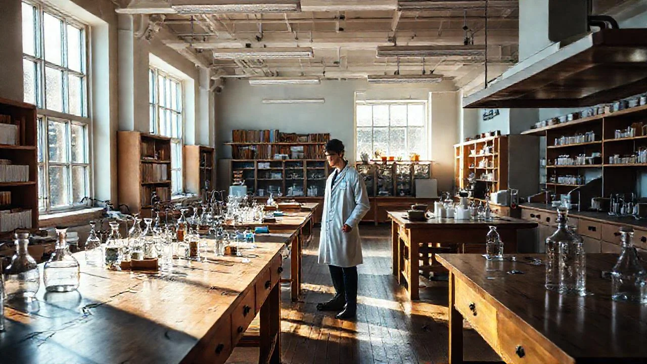 Laboratorio científico: orden, luz y estudio
