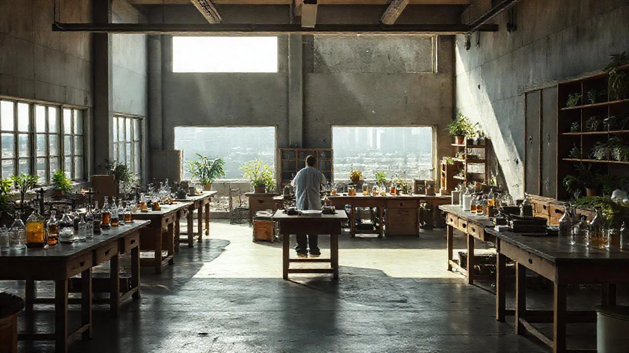 Un laboratorio tranquilo, iluminado y antiguo