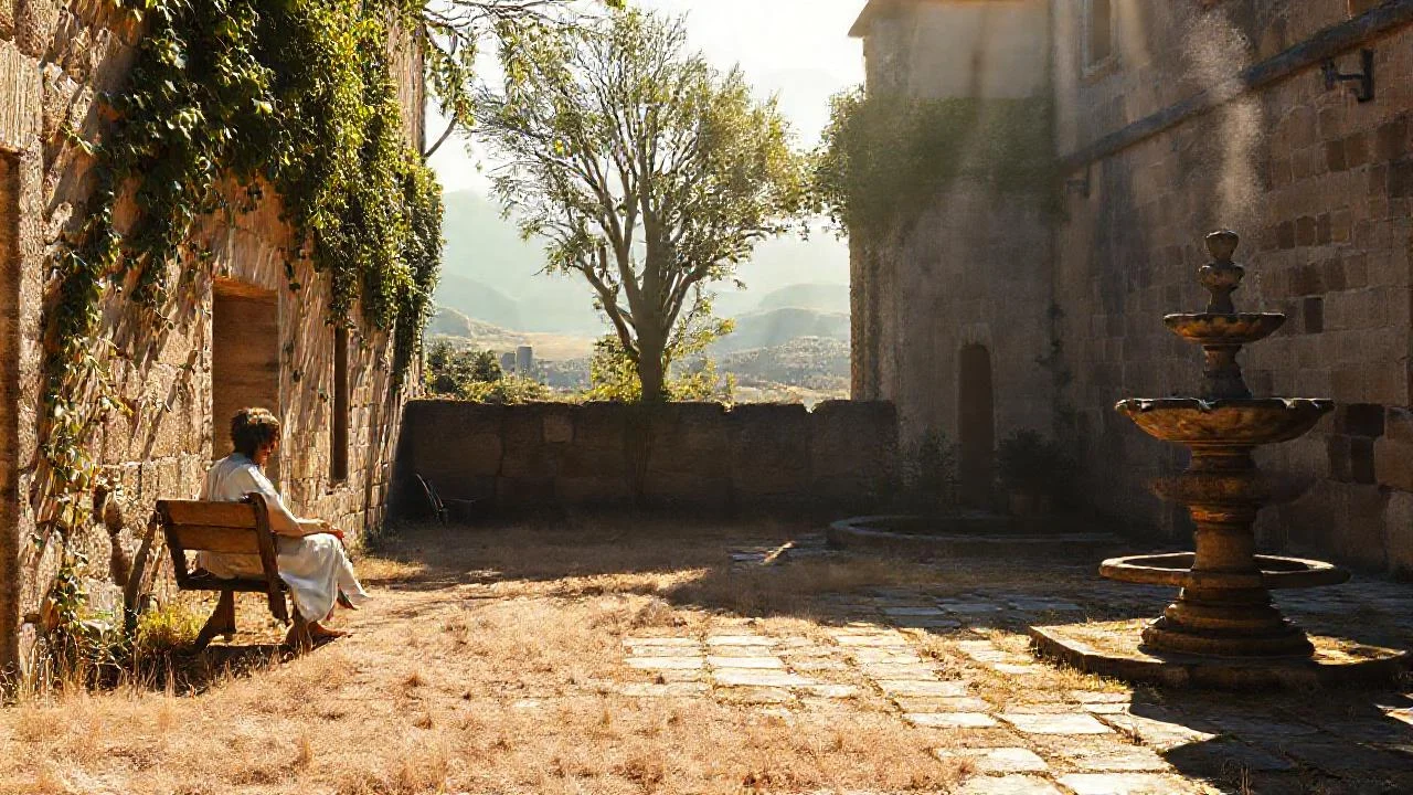 Paz silenciosa en un patio soleado