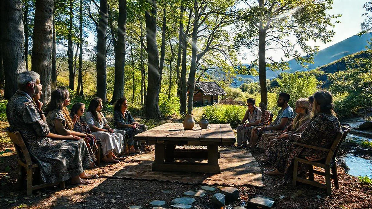 Un bosque tranquilo con conversación animada