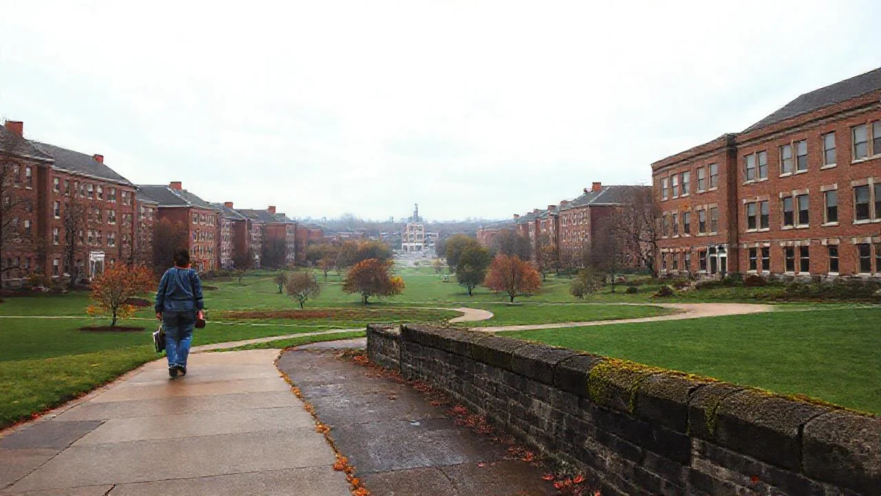 Universidad solitaria, camino y sombras