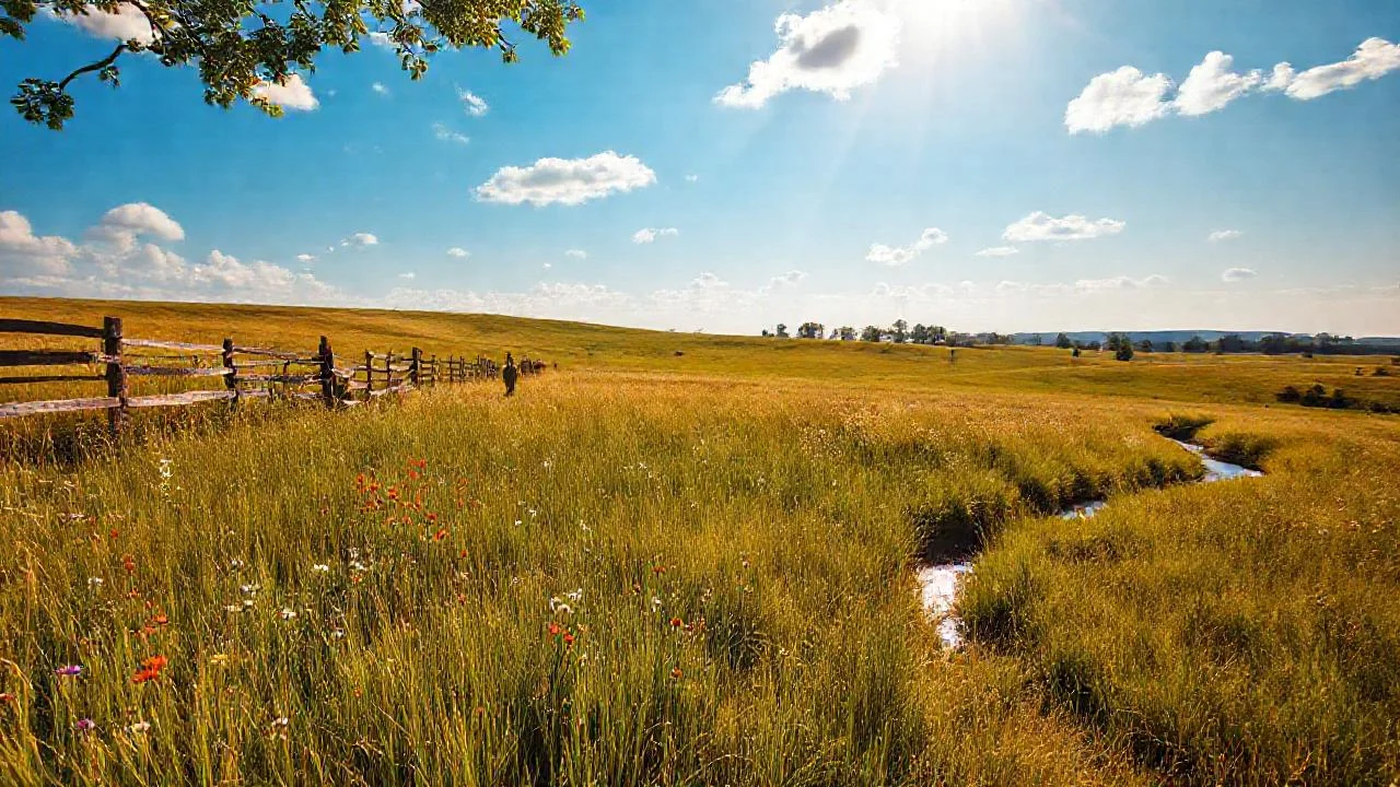 Un campo abierto bañado por el sol