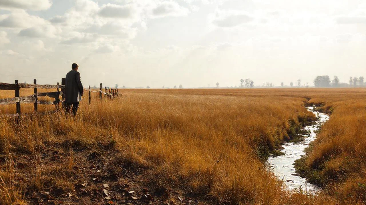 Campo dorado, sombra solitaria, quietud profunda