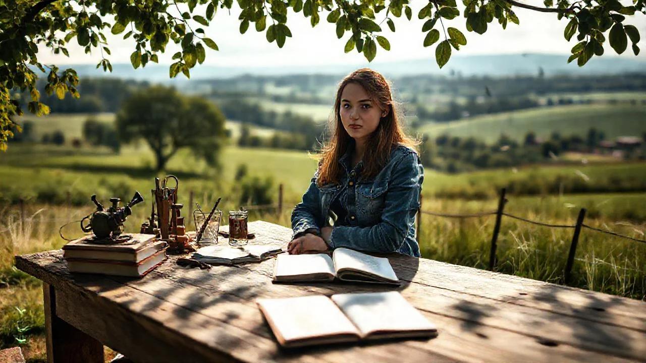 Una joven estudia en la naturaleza