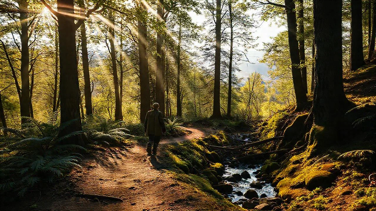 Bosque sereno, luz y sombra danzando
