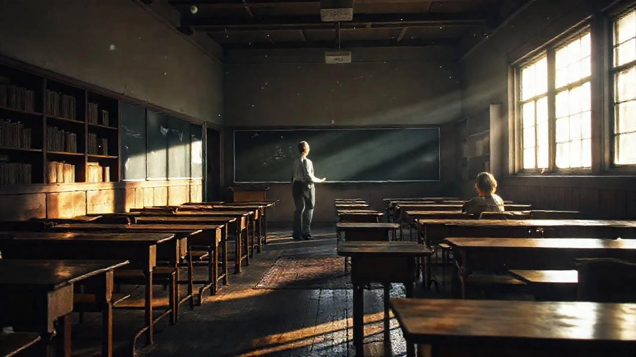 Un aula antigua, silenciosa y luminosa