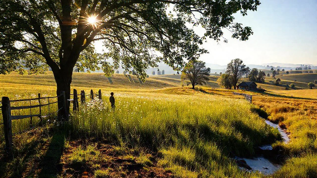 Un campo sereno, luz y quietud