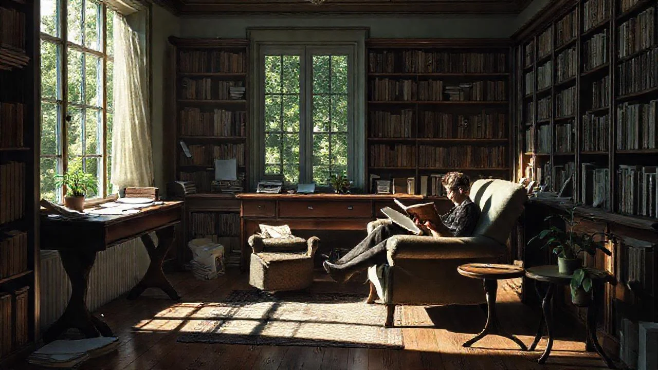 Un lector tranquilo en su estudio