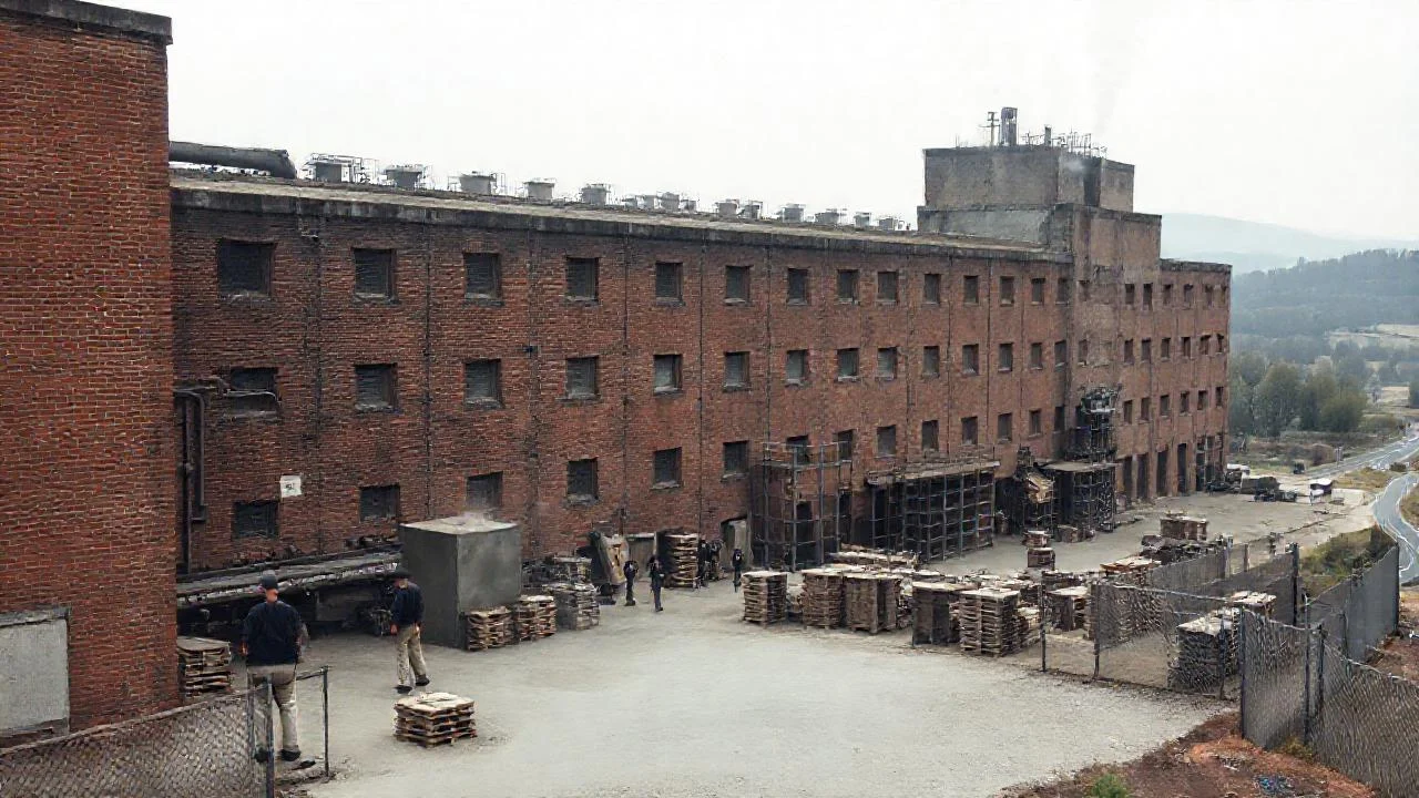 Fábrica de ladrillo, paisaje industrial difuminado