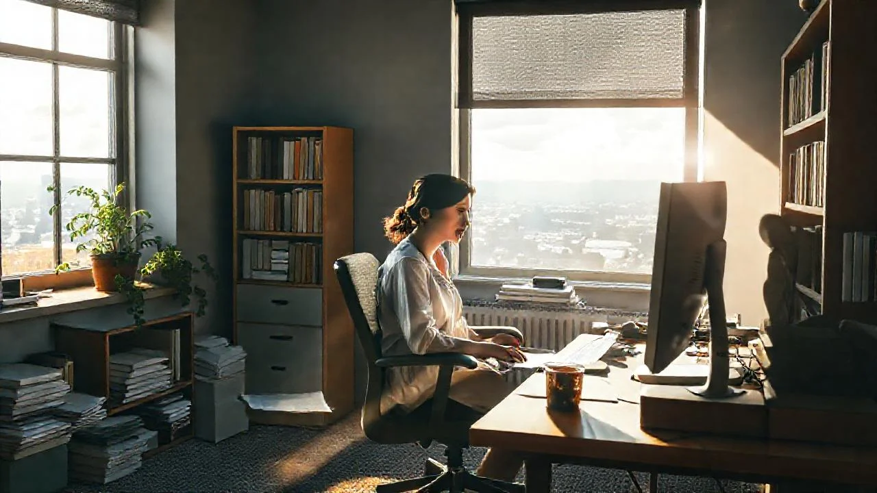 Luz cálida ilumina un espacio de trabajo
