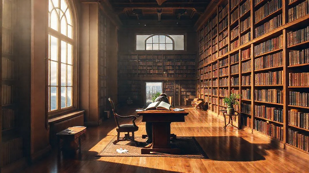 Una biblioteca tranquila y luminosa