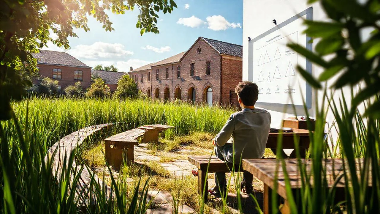 Un estudiante aprende geometría bajo el sol