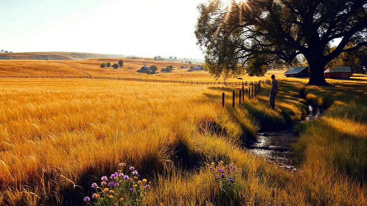 Campo sereno, luz suave, quietud palpable