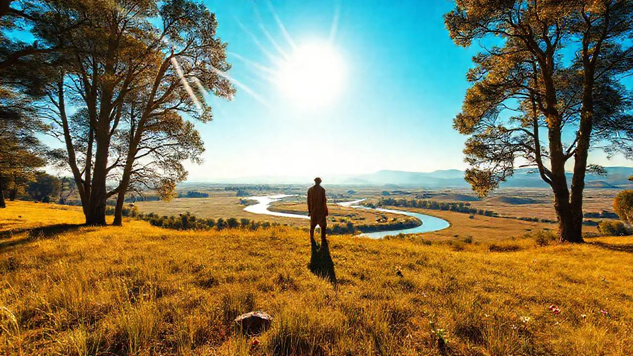 Silueta solitaria en un valle sereno