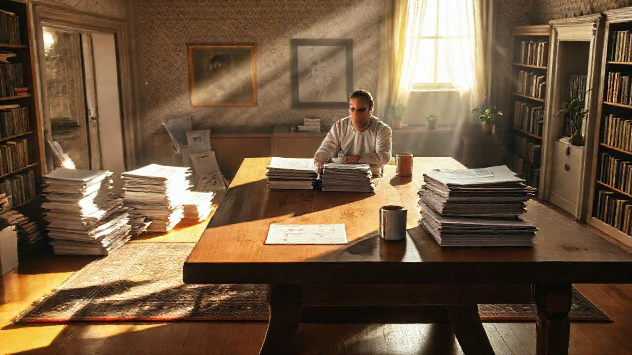 Un hombre estudia en un escritorio tranquilo
