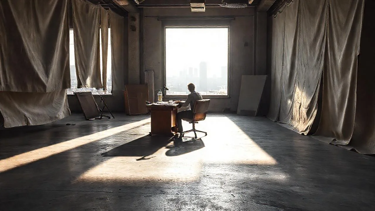 Un artista solo, luz y quietud