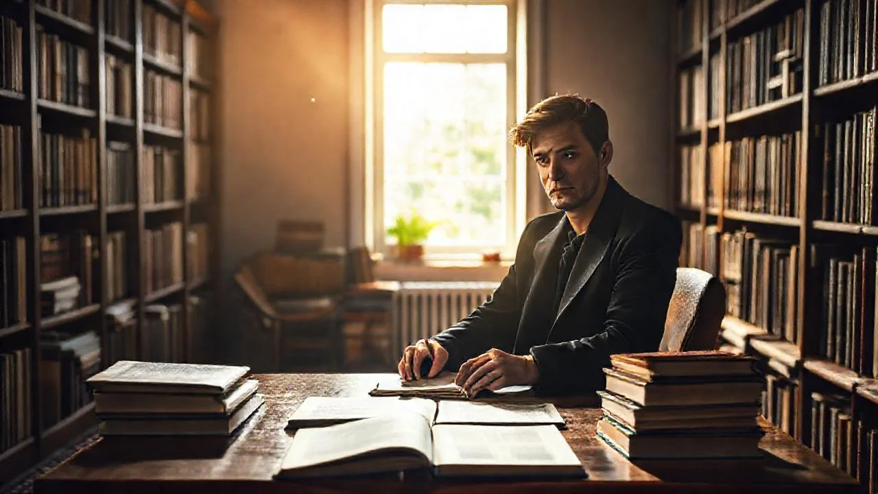 Un hombre estudia en silencio