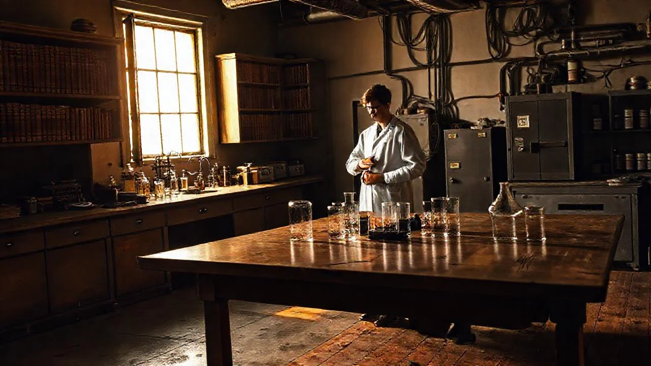 Laboratorio antiguo, ciencia y misterio