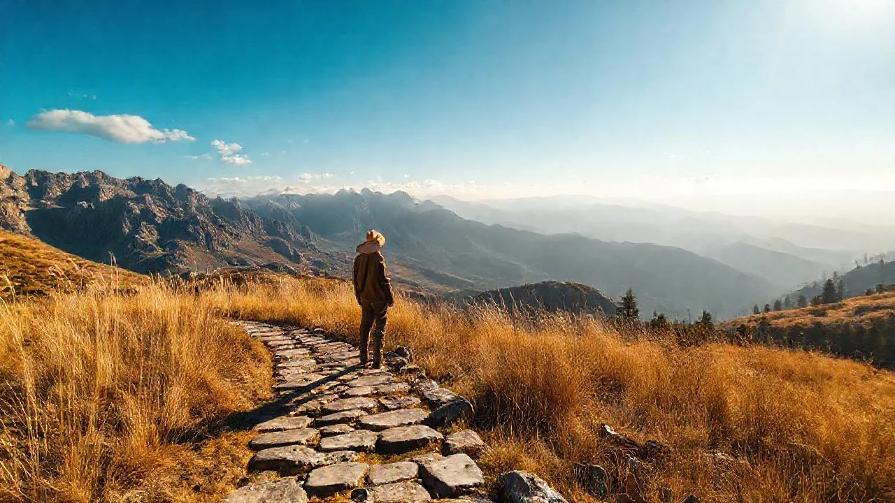 Silueta observa grandeza montañosa y serena