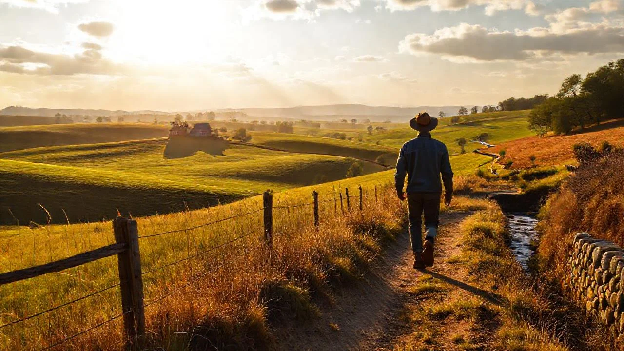 Campo tranquilo y solitario al atardecer